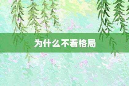 为什么不看格局
